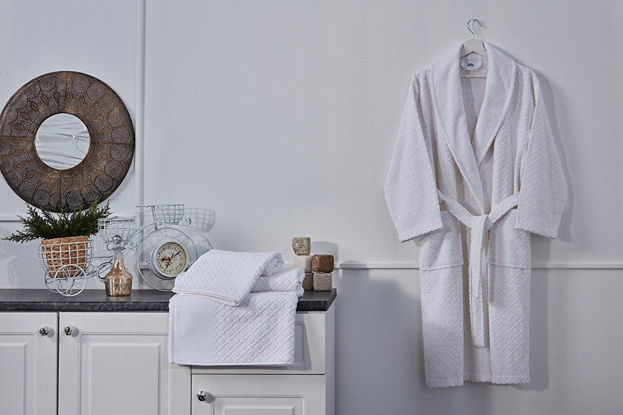Luxury Bornoz S/M - 110 cm - Beyaz