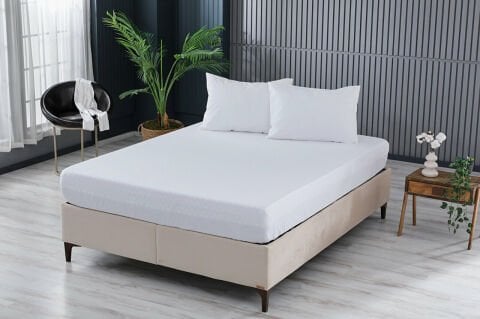 Colourful Fitted Çarşaf Çift King Size - Beyaz