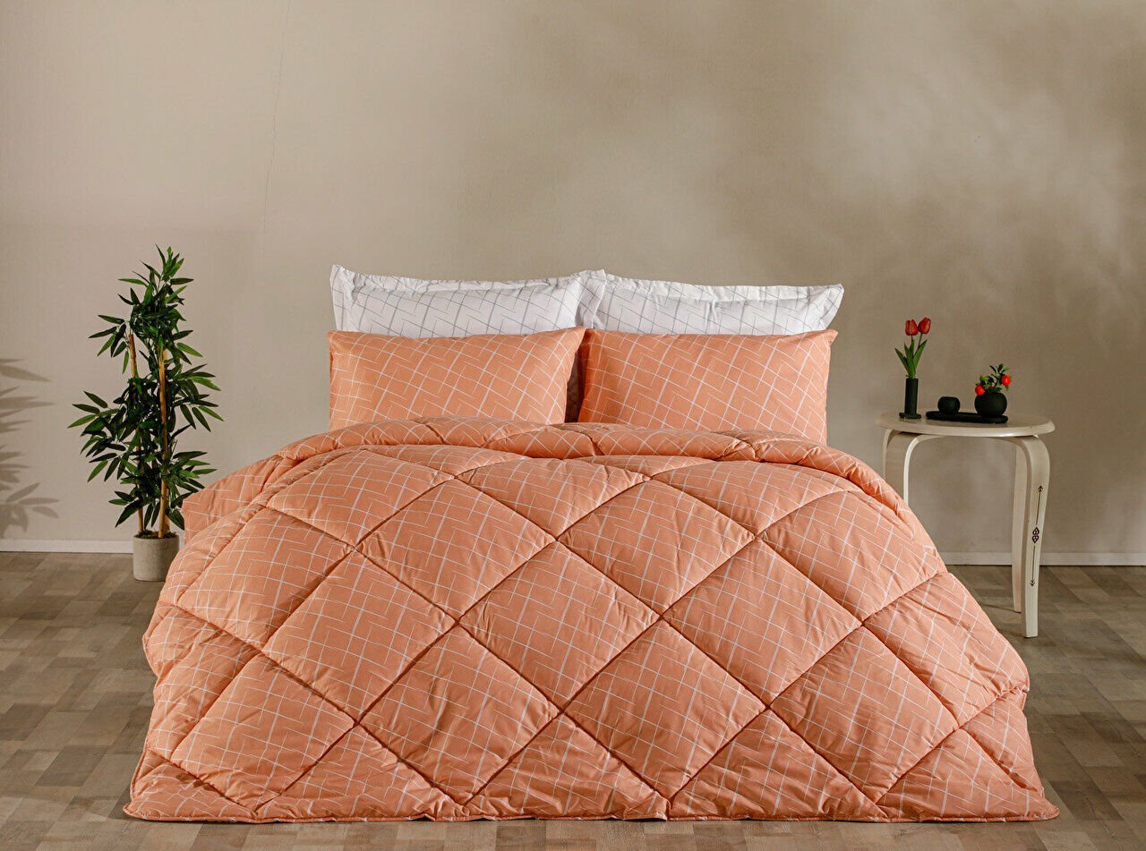 Easy Cotton Glimmer Comforter Set Çift Kişilik - Somon