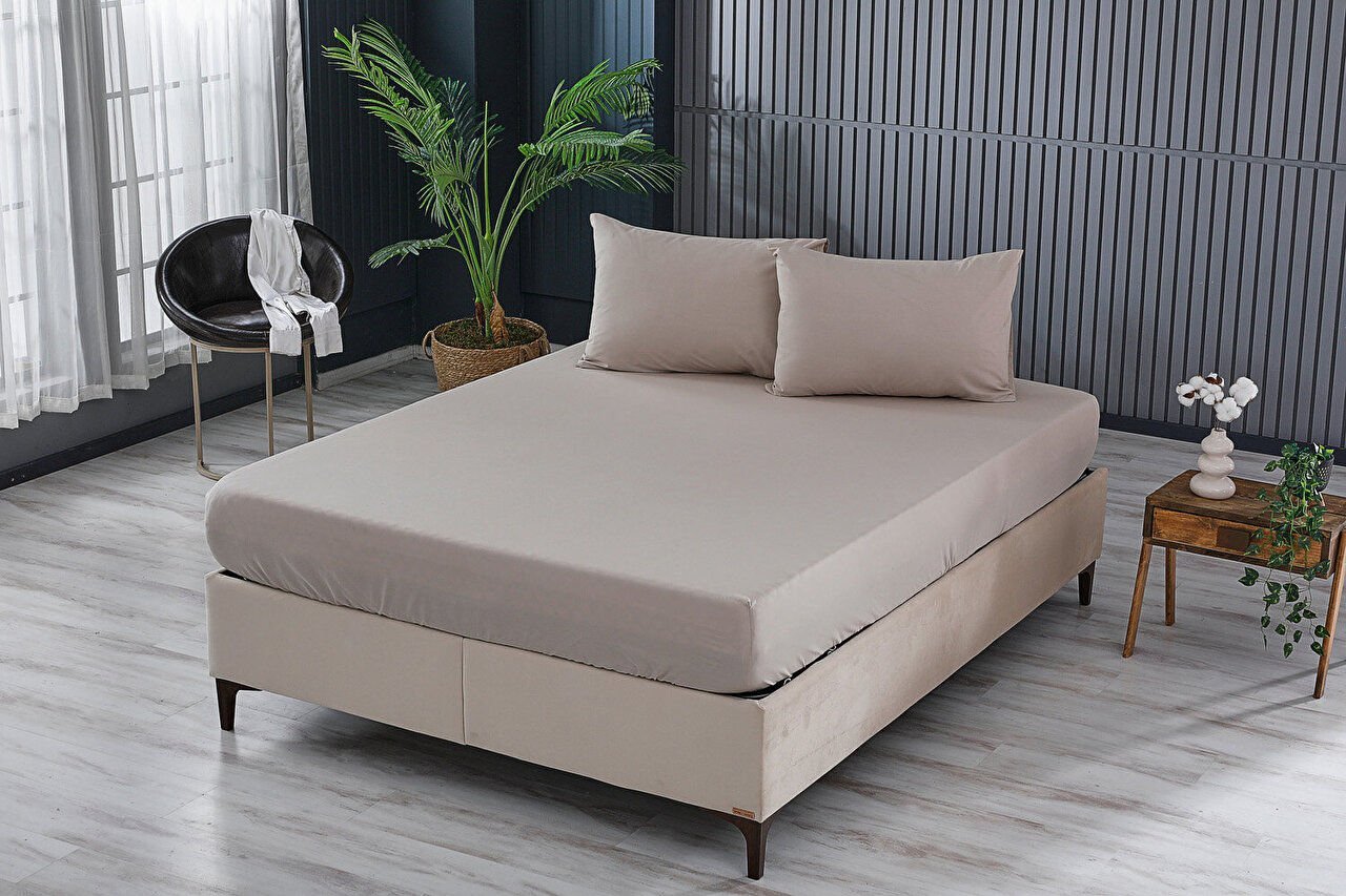 Colourful Fitted Çarşaf Çift King Size - Bej