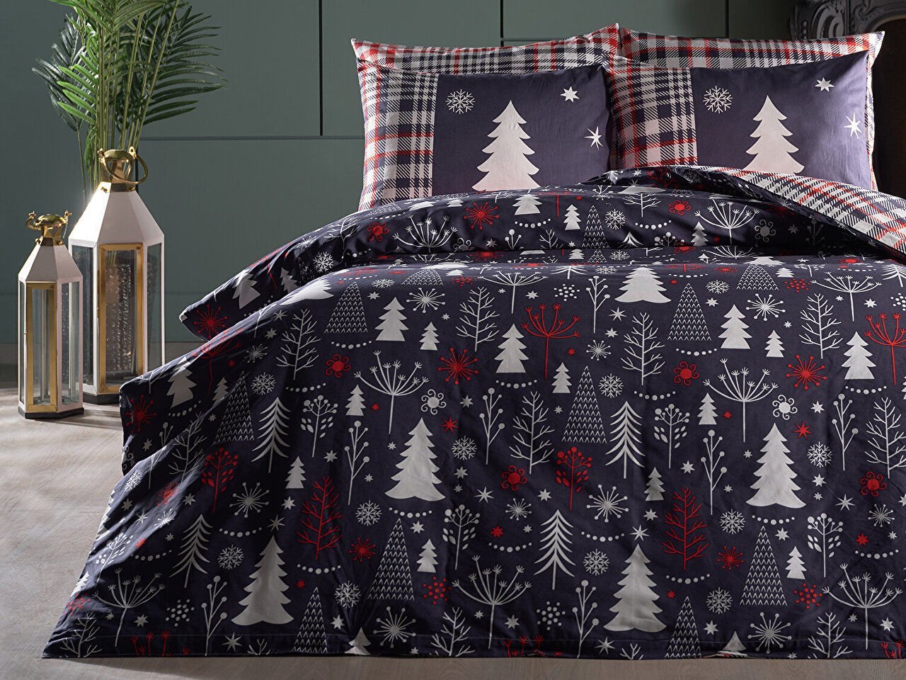 Ranforce Winter Story Nevresim Takımı Çift King Size - Lacivert