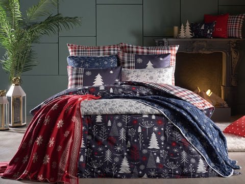 Ranforce Winter Story Nevresim Takımı Çift King Size - Lacivert