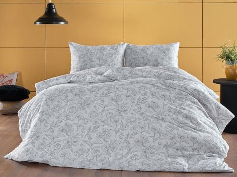 Saten Mella Nevresim Takımı Çift Kişilik - Beyaz