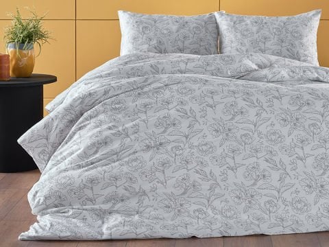 Saten Mella Nevresim Takımı Çift Kişilik - Beyaz