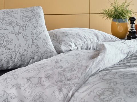 Saten Mella Nevresim Takımı Çift Kişilik - Beyaz