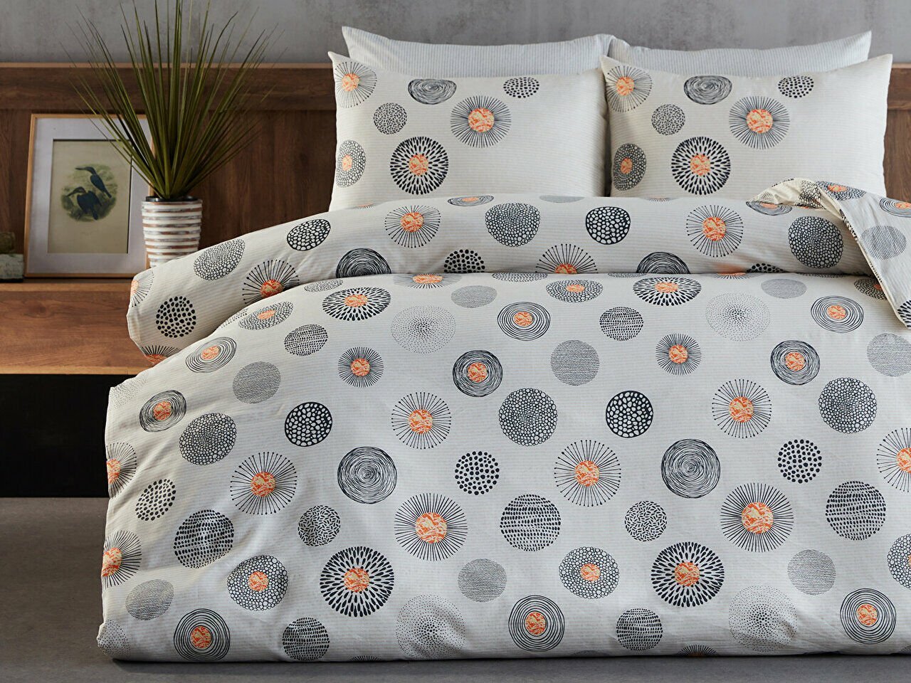 Polycotton Pamuklu Nevresim Takımı Cosmos Çift Kişilik - Gri