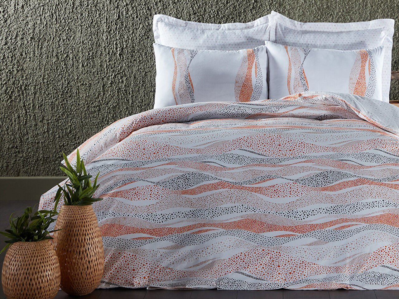 Polycotton Pamuklu Nevresim Takımı Lidya Çift Kişilik - Turuncu