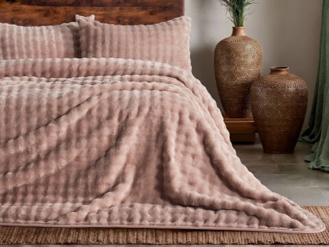 Bubble Battaniye Seti Çift Kişilik - Pudra