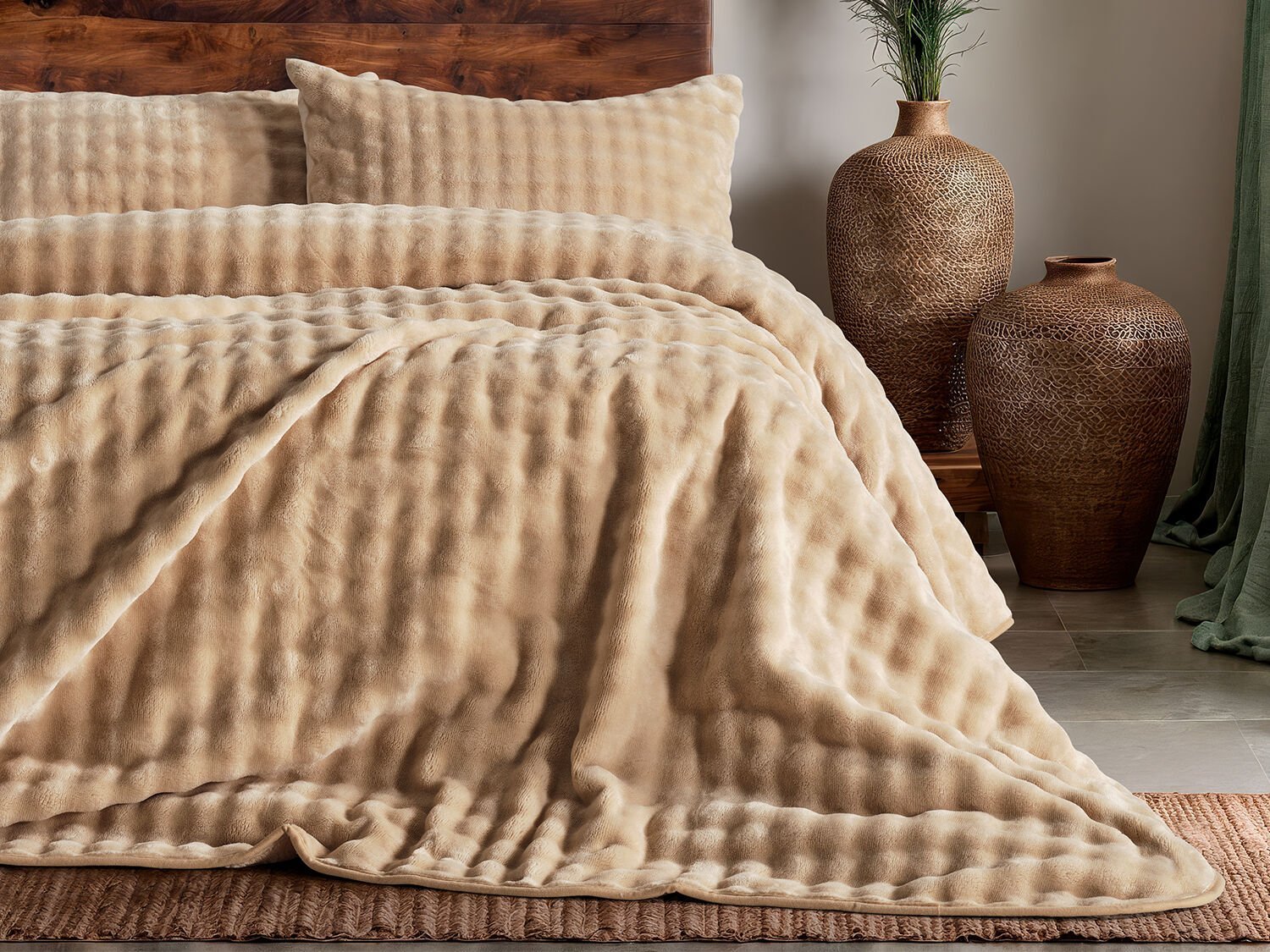 Bubble Battaniye Seti Tek Kişilik - Bej