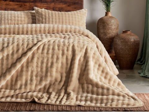 Bubble Battaniye Seti Çift Kişilik - Bej