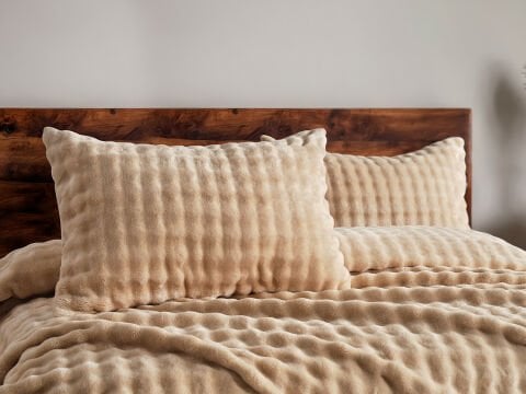 Bubble Battaniye Seti Çift Kişilik - Bej