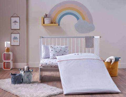 Nakışlı Bebek Nevresim Takımı Baby Car Bebek - Beyaz