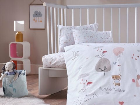 Nakışlı Bebek Nevresim Takımı Pretty Bear Bebek - Beyaz