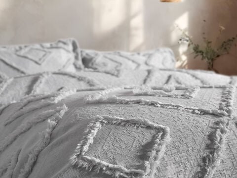Bohera Yatak Örtüsü Açık Gri - Çift Kişilik