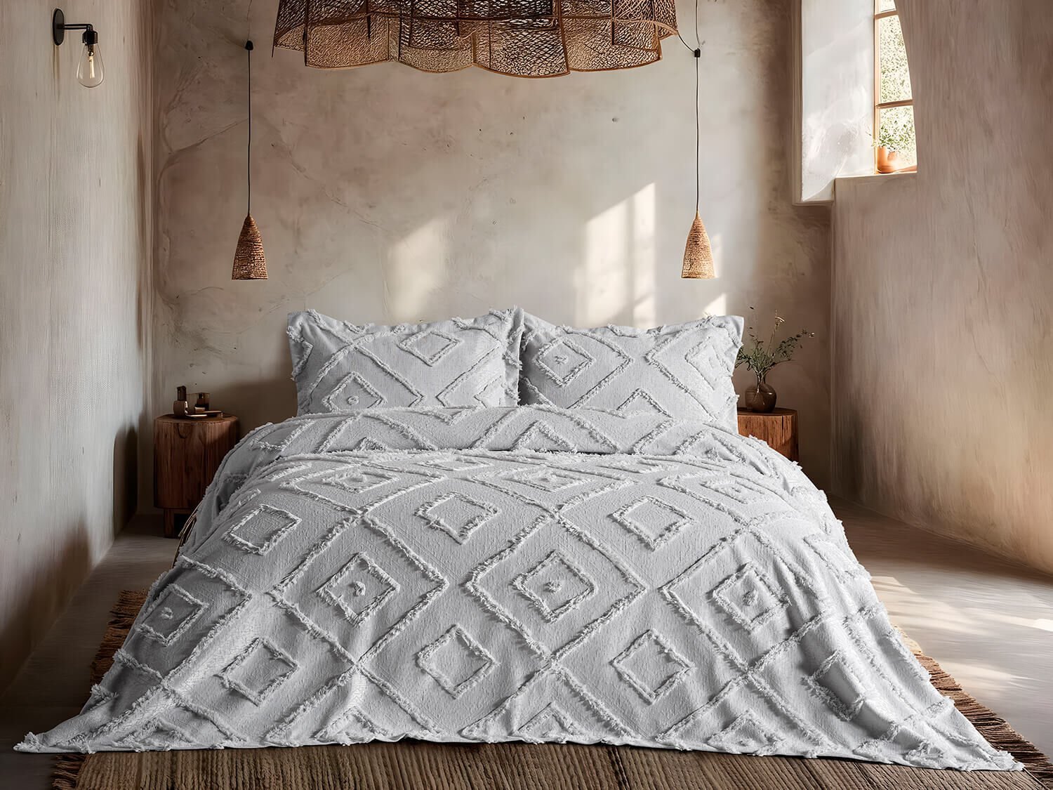 Bohera Yatak Örtüsü Tek Kişilik - Açık Gri