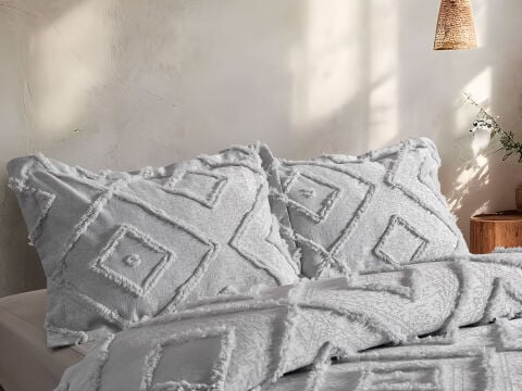 Bohera Yatak Örtüsü Tek Kişilik - Açık Gri