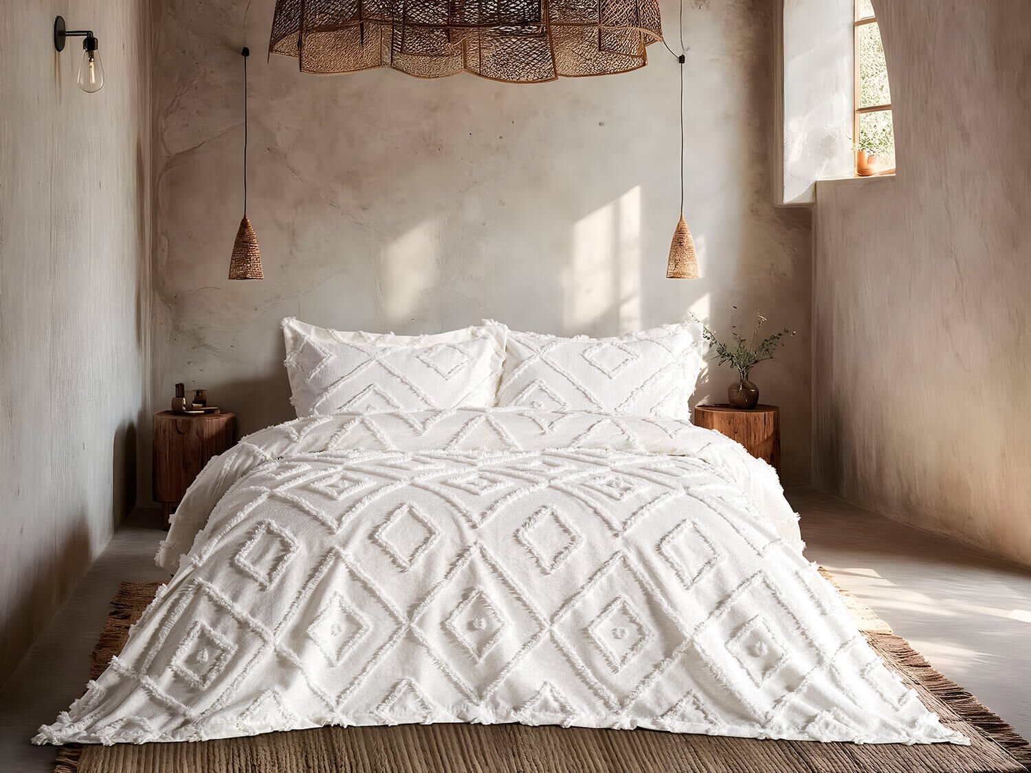 Bohera Yatak Örtüsü Çift Kişilik - Ekru