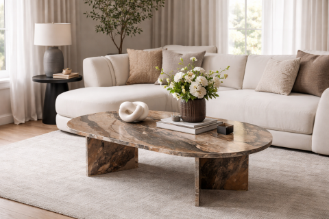 Vetra Orta Sehpa Marble Kahve