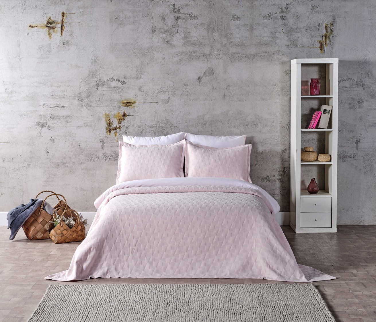 Arya Yatak Örtüsü Çift King Size - Pudra
