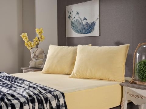 Penye Çarşaf Seti Tek King Size - Sarı
