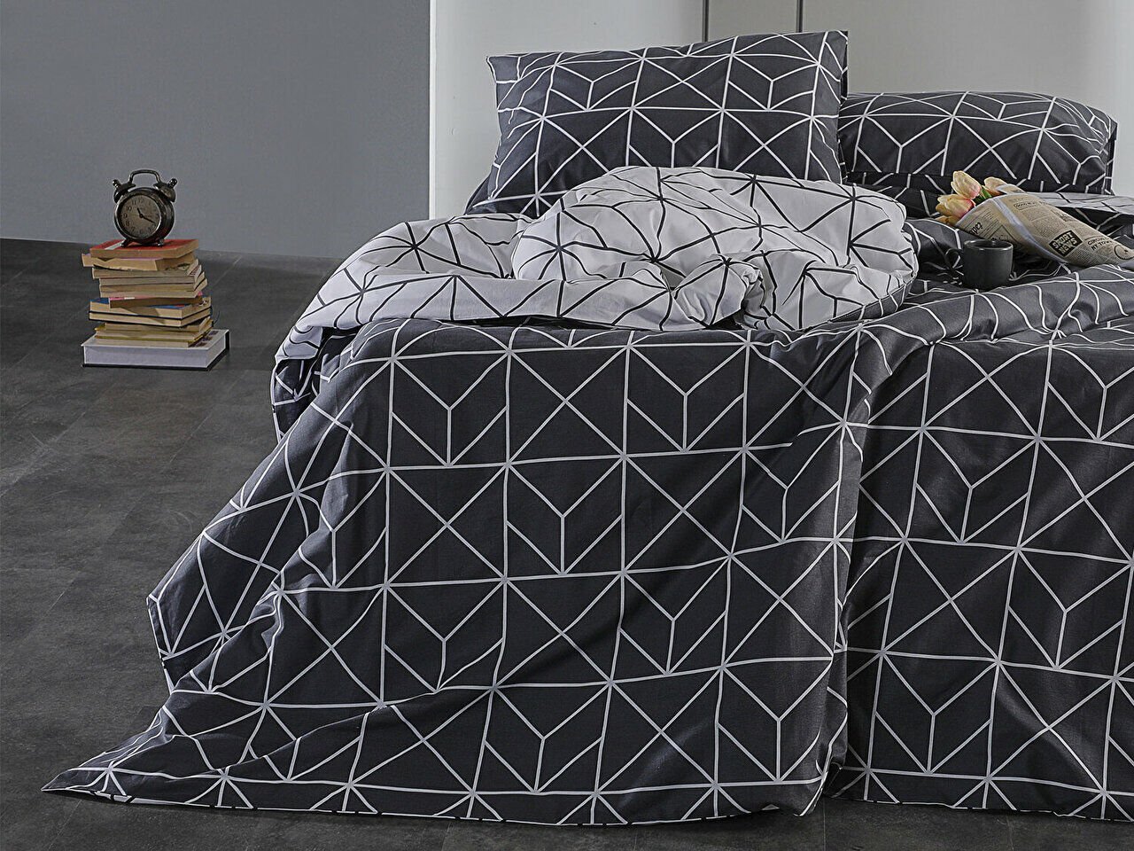 Ranforce Polka Nevresim Takımı Tek King Size - Antrasit