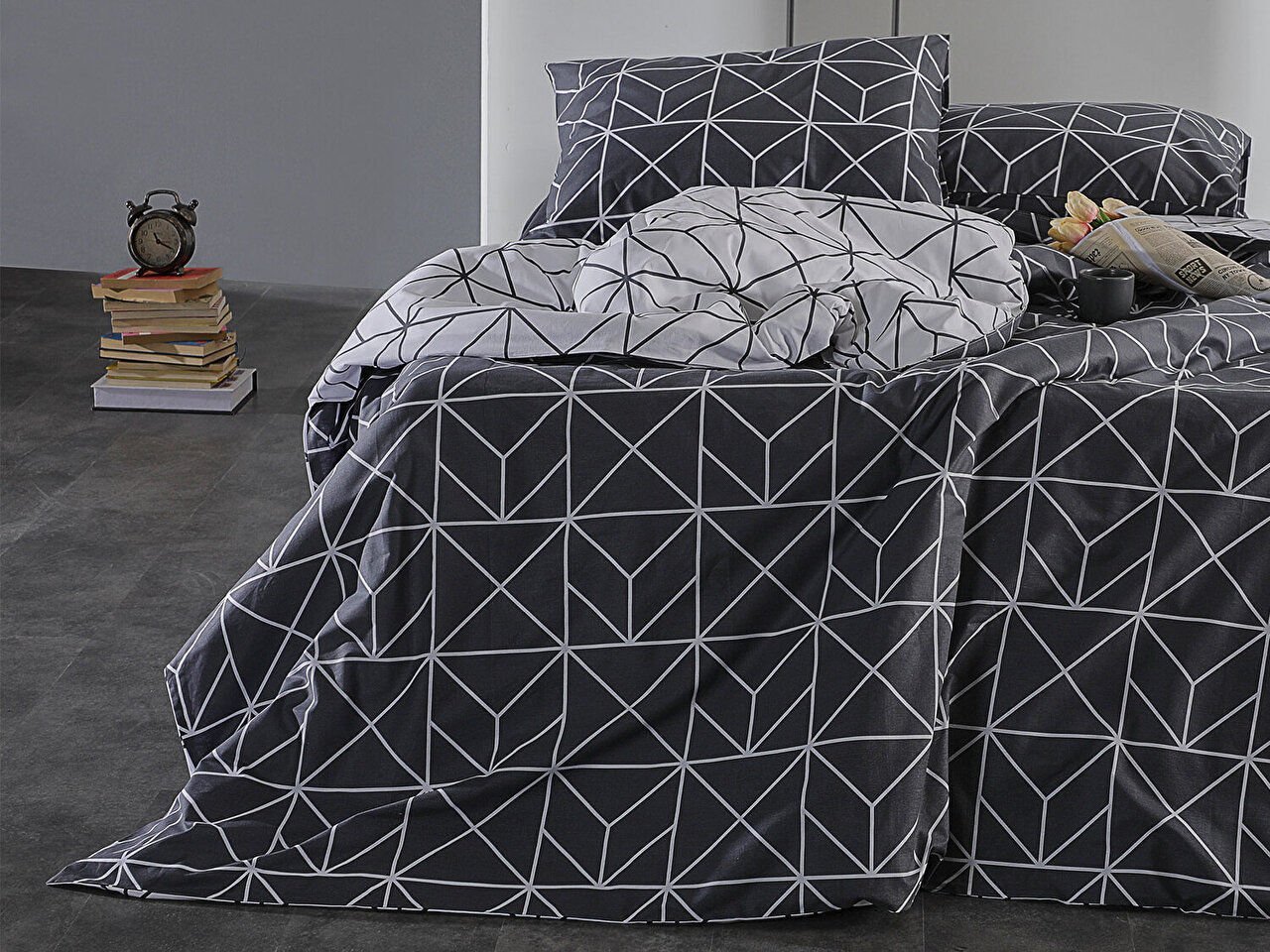 Ranforce Polka Nevresim Takımı Çift King Size - Antrasit