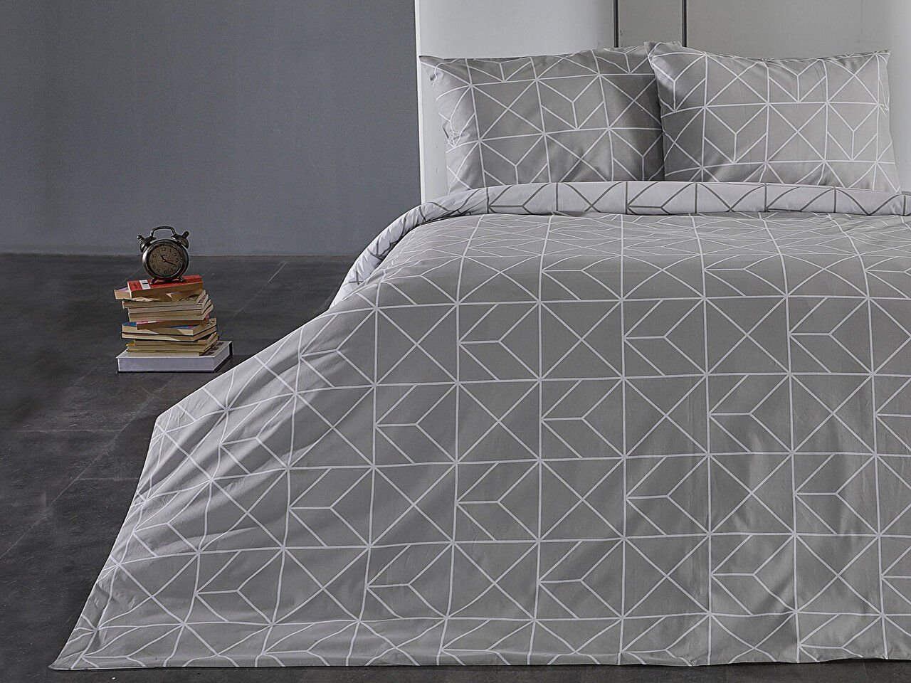 Ranforce Polka Nevresim Takımı Tek King Size - Gri