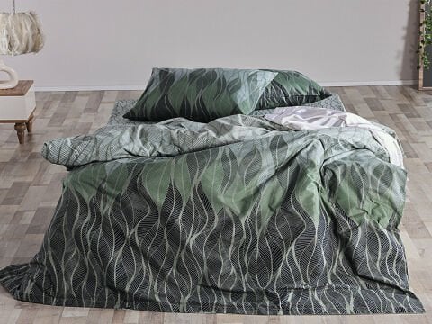 Ranforce Leaf Nevresim Takımı Tek King Size - Yeşil