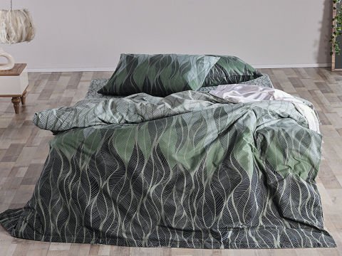 Ranforce Leaf Nevresim Takımı Çift King Size - Yeşil