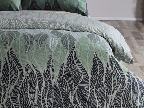 Ranforce Leaf Nevresim Takımı Çift King Size - Yeşil