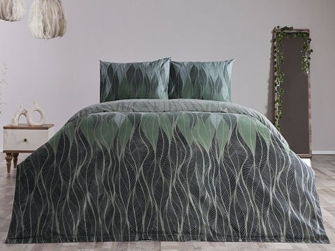 Ranforce Leaf Nevresim Takımı Çift King Size - Yeşil