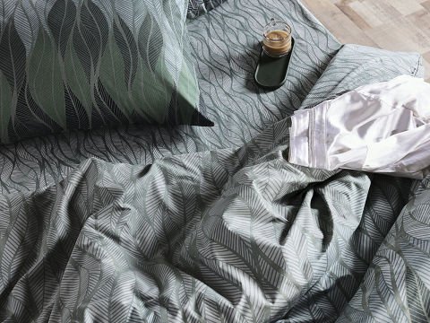 Ranforce Leaf Nevresim Takımı Çift King Size - Yeşil