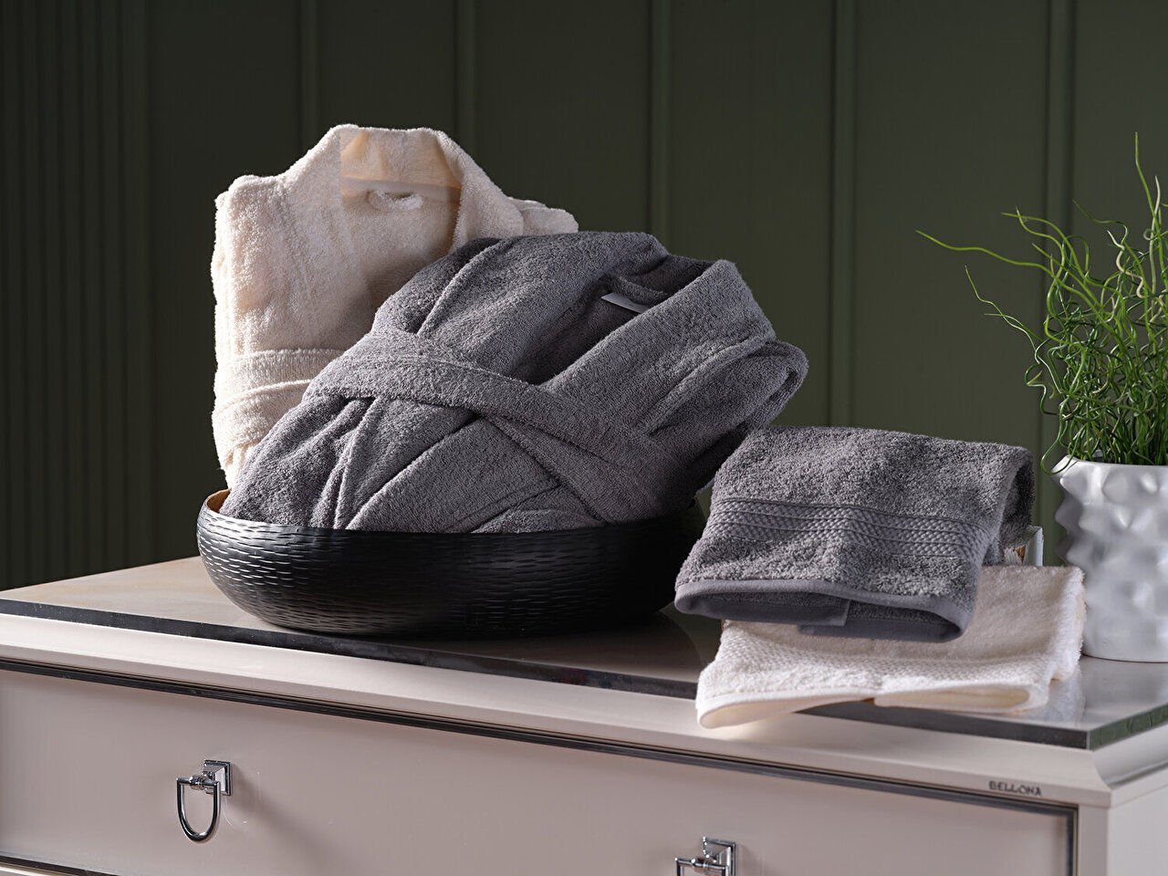 Sense Bornoz Set Standart - Krem - Gri