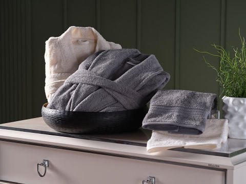 Sense Bornoz Set Standart - Krem - Gri