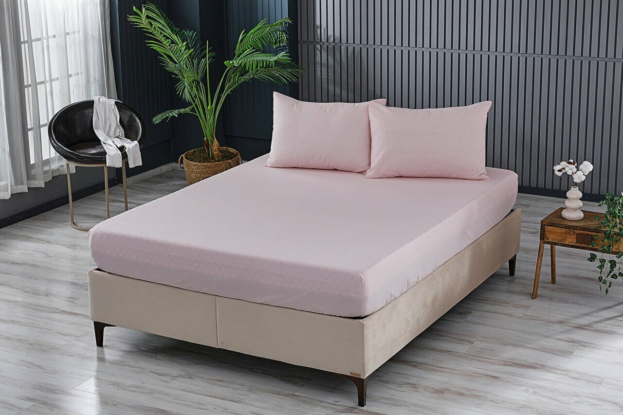 Colourful Fitted Çarşaf Çift King Size - Pudra