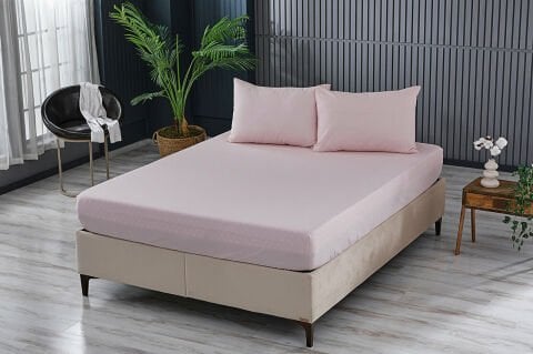 Colourful Fitted Çarşaf Çift King Size - Pudra