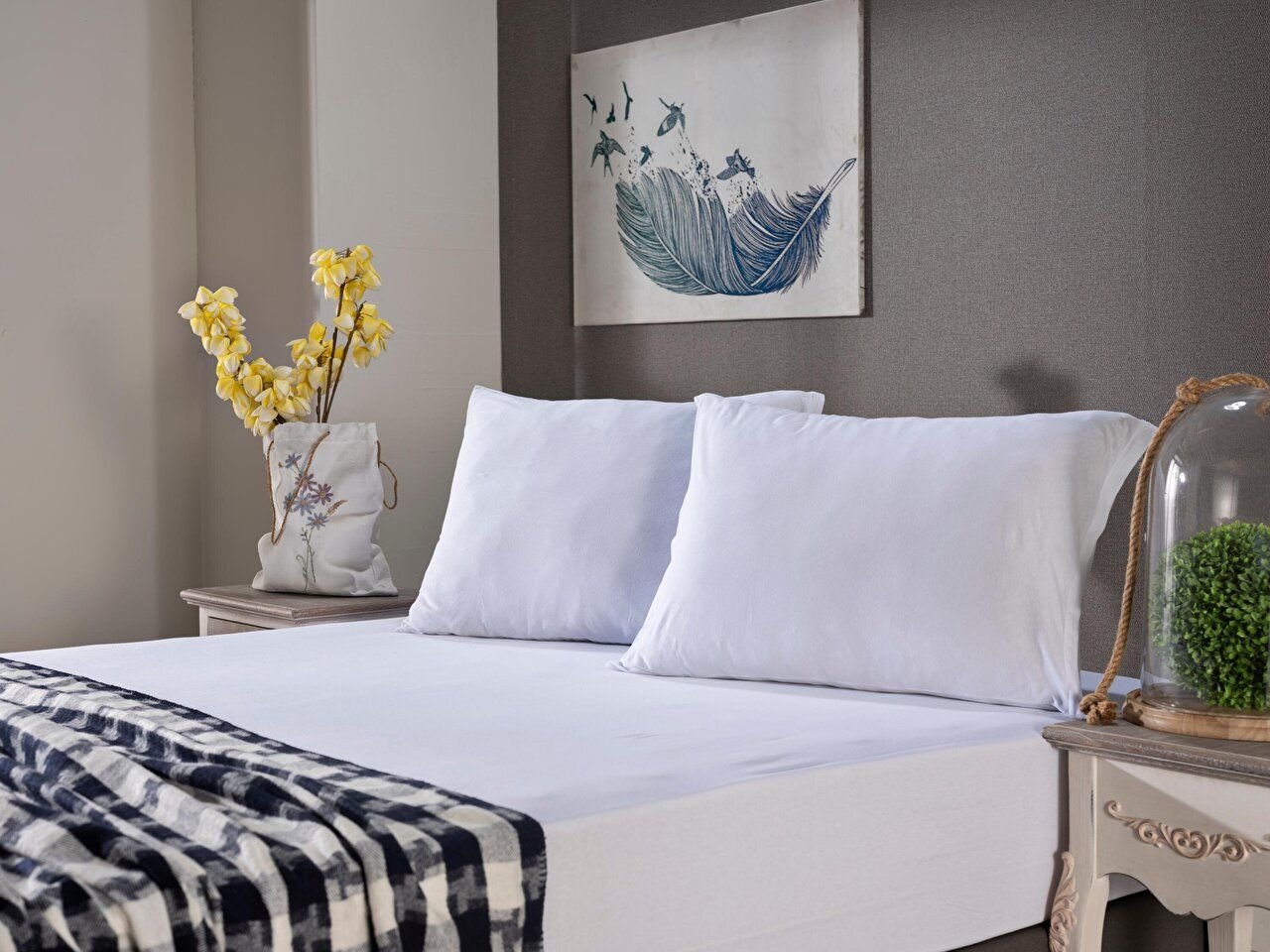 Penye Çarşaf Seti Çift King Size - Beyaz