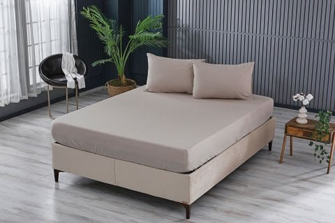 Colourful Fitted Çarşaf Çift King Size - Bej