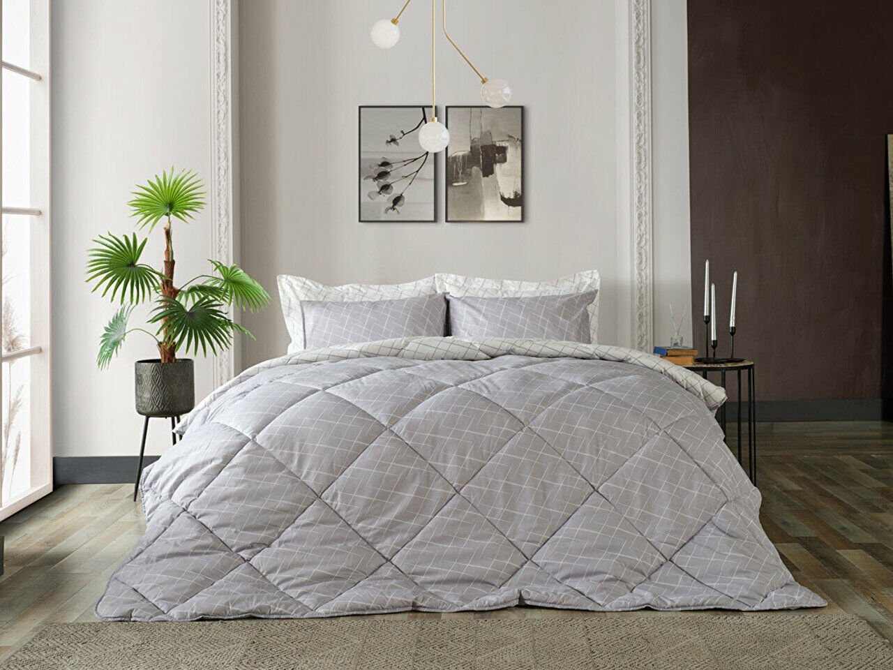 Easy Cotton Glimmer Comforter Set Çift Kişilik - Gri