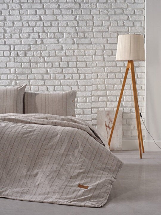 İpliği Boyalı Mabel Nevresim Takımı Çift Kişilik - Kahve