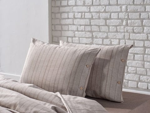 İpliği Boyalı Mabel Nevresim Takımı Çift Kişilik - Kahve