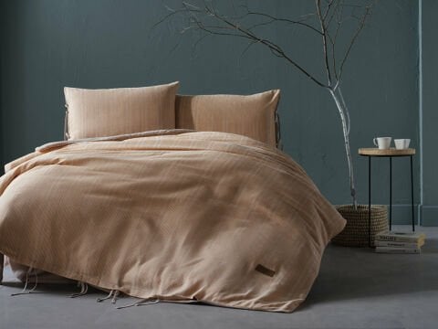 İpliği Boyalı Ahenk Nevresim Takımı Çift Kişilik - Bej