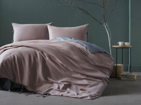 İpliği Boyalı Ahenk Nevresim Takımı Çift Kişilik - Mavi