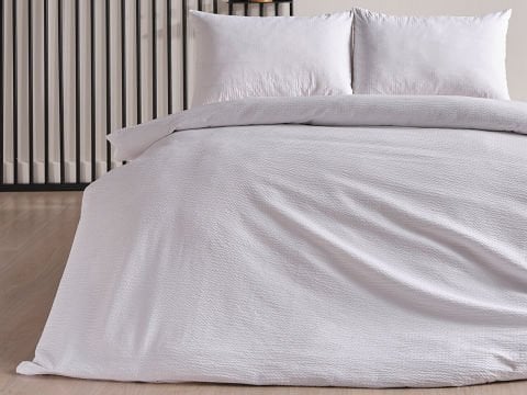 Sofia Gofre Nevresim Takımı Çift Kişilik - Beyaz