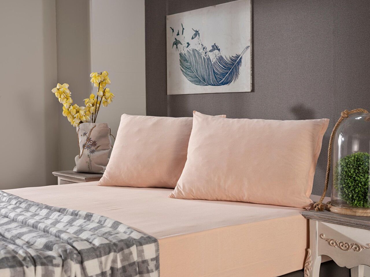 Penye Çarşaf Seti Çift King Size - Somon
