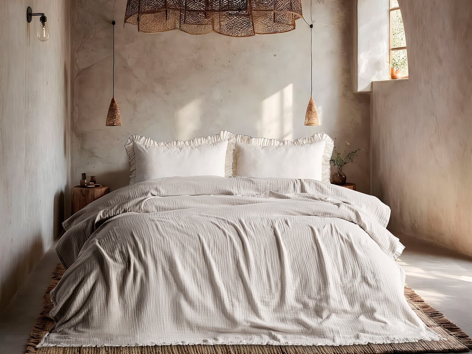 Natura Müslin Çok Amaçlı Örtü Çift Kişilik - Açık Gri