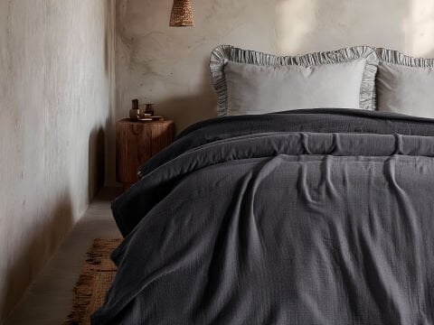 Natura Müslin Çok Amaçlı Örtü Çift Kişilik - Koyu Gri