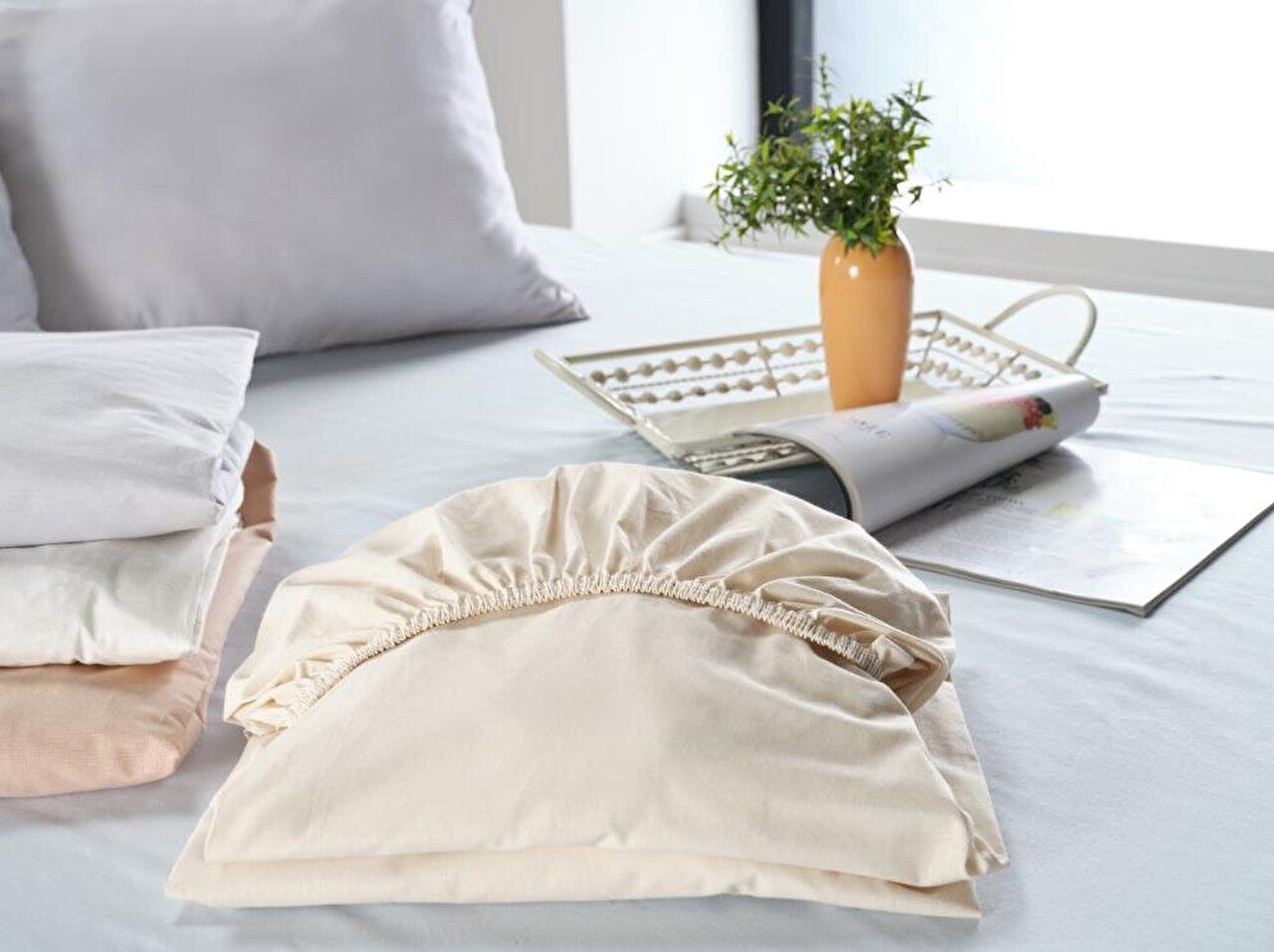 New Cotton Çarşaf Çift Kişilik - Krem