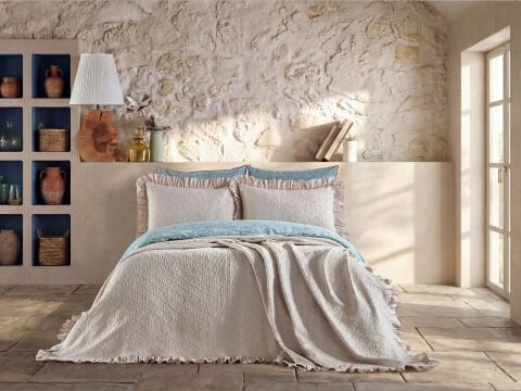 Leris Bouquet Fırfırlı Yatak Örtüsü Çift Kişilik - Tas