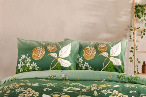 Saten Nevresim Takımı Rose Glow Çift Kişilik - Yeşil